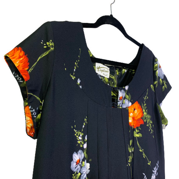TROPICANA Vintage Black Floral Hawaiian Mumu Dress‎ - Picture 3 of 13